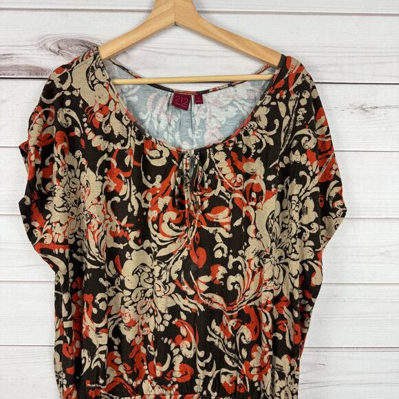 Women's 212 Brown Orange Floral Design All Over Print Blouse Size XL - Picture 2 of 6